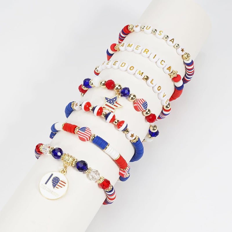 Briutn 4th of July Beaded Bracelets with American Flag Stars Charms USA Jewelry - Image 2